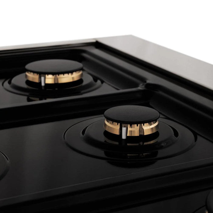 ZLINE Autograph Edition 30", 36", & 48" Stainless Steel Dual Fuel Range, Convertible Vent Range Hood, and Dishwasher Kitchen Package with Champagne Bronze Accents