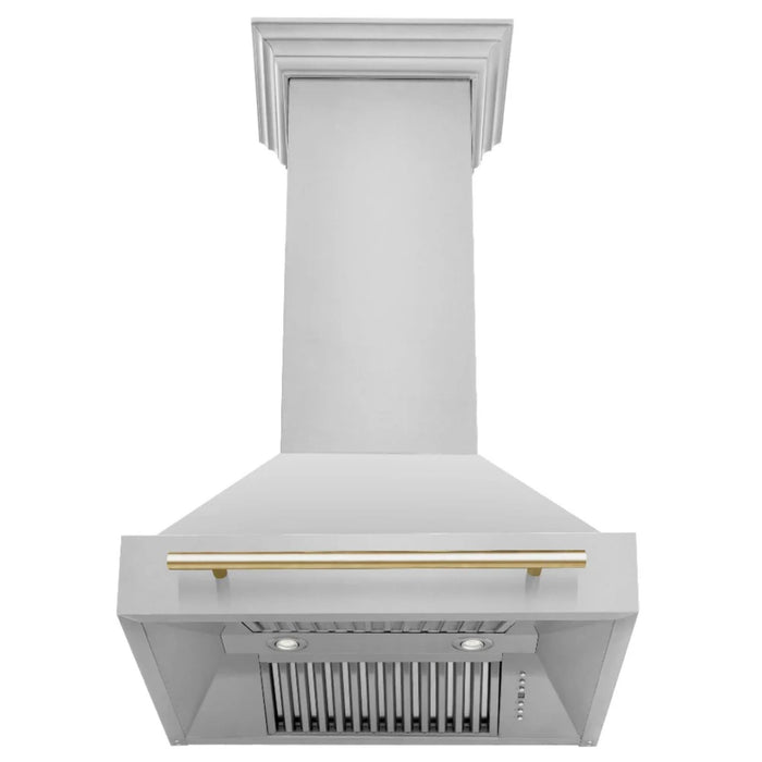ZLINE Autograph Edition 30", 36", & 48" Stainless Steel Dual Fuel Range, Convertible Vent Wall Mount Range Hood, and Dishwasher Kitchen Package with Polished Gold Accents