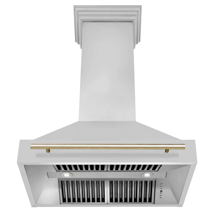 ZLINE Autograph Edition 30", 36", & 48" Stainless Steel Dual Fuel Range, Convertible Vent Wall Mount Range Hood, and Dishwasher Kitchen Package with Polished Gold Accents