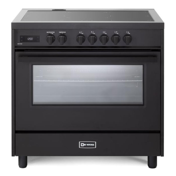 Verona Ultima Midnight 36-Inch Freestanding Full Black Induction Range With 5 EGO Burners, 5.0 Cu. Ft. European Convection Oven High Performance Italian Design