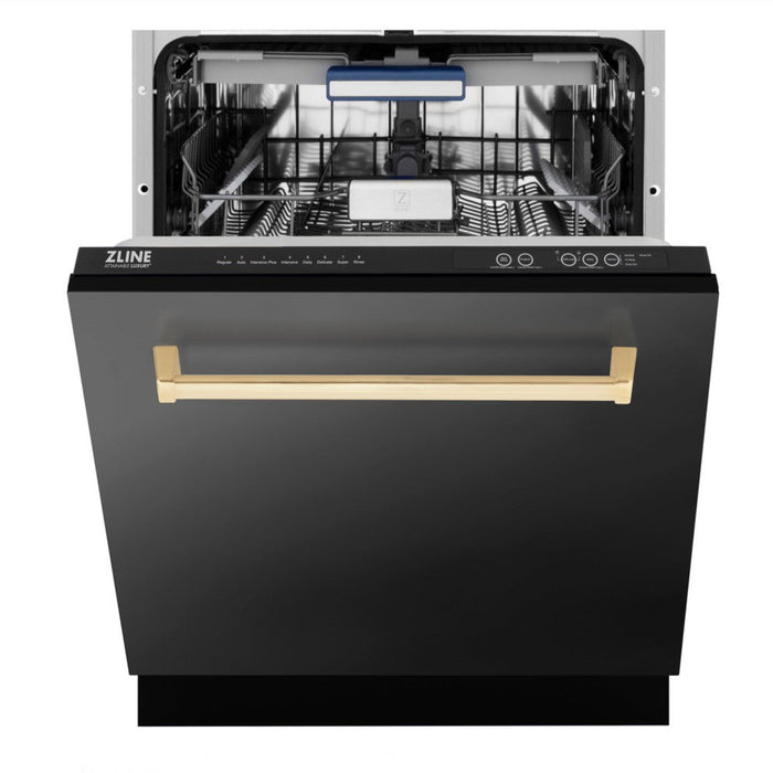 ZLINE  24" Autograph Edition 3rd Rack Top Control Tall Tub Dishwasher in Black Stainless Steel with Champagne Bronze Handle, 51dBa