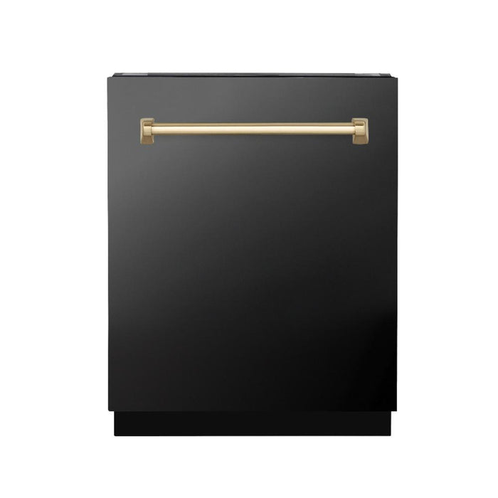 ZLINE  24" Autograph Edition 3rd Rack Top Control Tall Tub Dishwasher in Black Stainless Steel with Champagne Bronze Handle, 51dBa