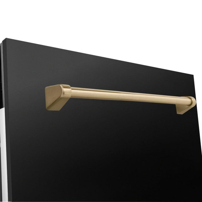 ZLINE  24" Autograph Edition 3rd Rack Top Control Tall Tub Dishwasher in Black Stainless Steel with Champagne Bronze Handle, 51dBa