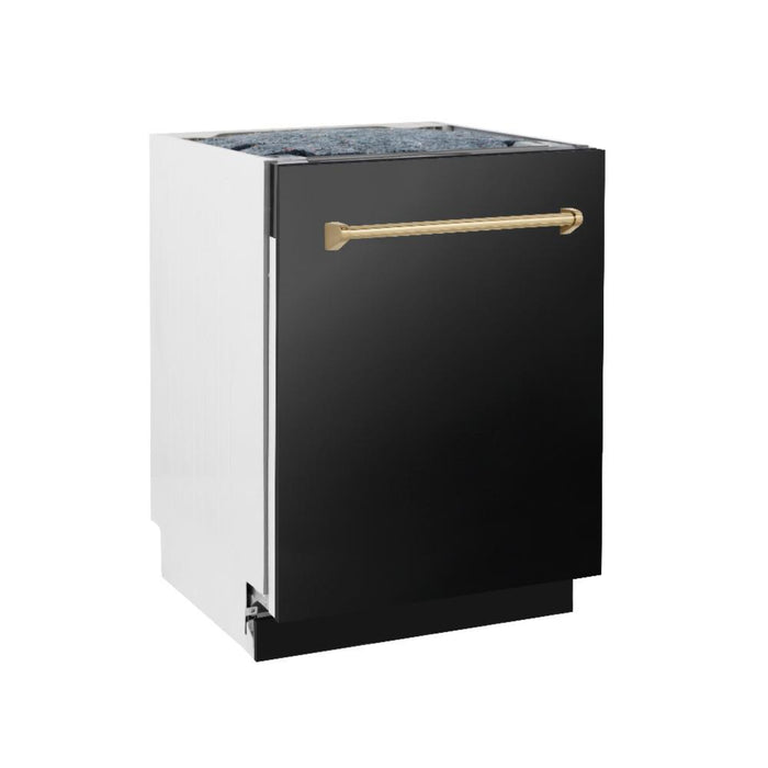 ZLINE  24" Autograph Edition 3rd Rack Top Control Tall Tub Dishwasher in Black Stainless Steel with Champagne Bronze Handle, 51dBa