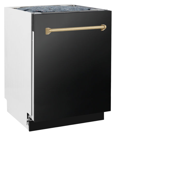 ZLINE  24" Autograph Edition 3rd Rack Top Control Tall Tub Dishwasher in Black Stainless Steel with Champagne Bronze Handle, 51dBa
