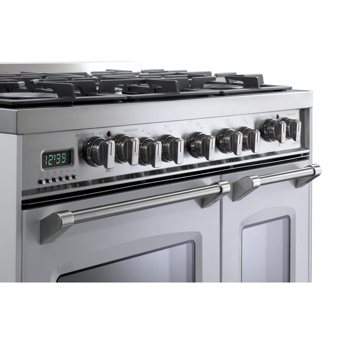 Verona Prestige 36-Inch Freestanding White Dual Fuel Double Oven Range With 5 Burners, 3.9 Cu. Ft. Total Capacity Convection Oven and Elegant Design