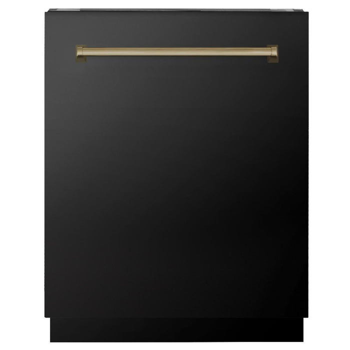 ZLINE  24" Autograph Edition 3rd Rack Top Control Tall Tub Dishwasher in Black Stainless Steel with Champagne Bronze Handle, 51dBa