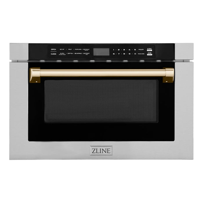 ZLINE 24" Autograph Edition Built-in Microwave Drawer with a Traditional Handle in Stainless Steel and Polished Gold Accents  1.2 cu. ft.