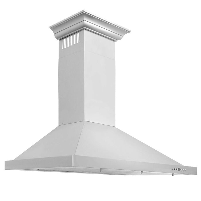 ZLINE 48" Convertible Vent Wall Mount Range Hood in Stainless Steel with Crown Molding