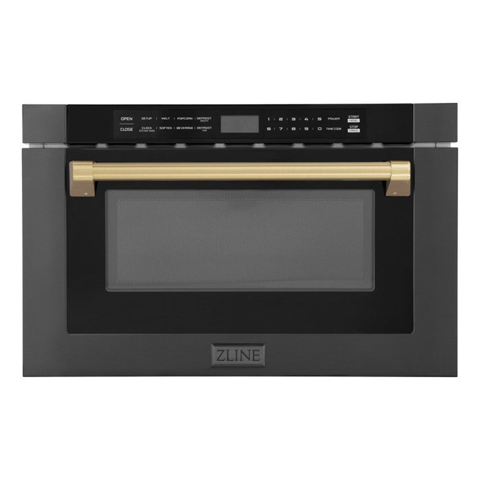 ZLINE 24" Autograph Edition1.2 cu. ft. Built-in Microwave Drawer in Black Stainless Steel and Champagne Bronze Accents