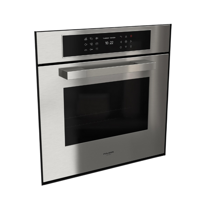 Fulgor Milano 24-Inch Matteo Built-In Electric Single Oven, 700 Series, Self-Clean, Dual Convection, Multi-Pass Broiler, Air Fry Function, Soft-Closing Door, 2 Standard Racks, 1 Telescopic Rack, Stainless Steel Finish