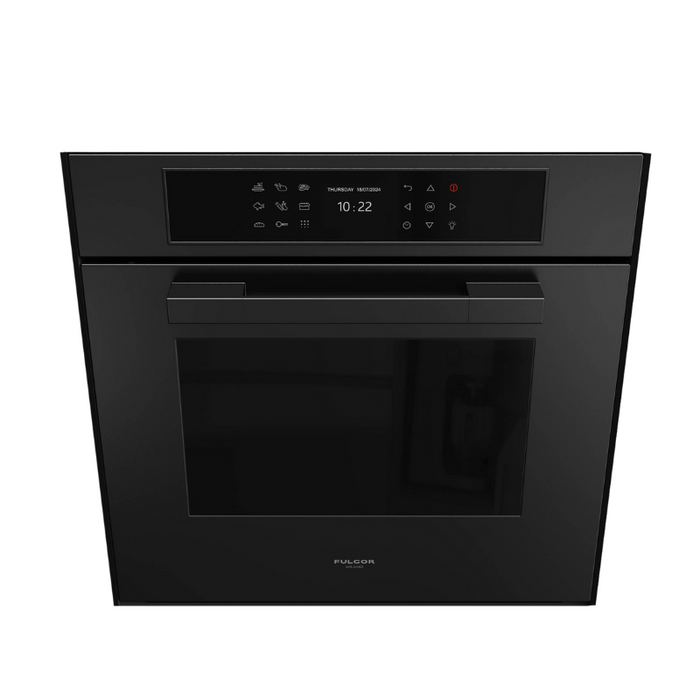 Fulgor Milano 24-Inch Matteo Built-In Electric Single Oven, 700 Series, Self-Clean, Dual Convection, Multi-Pass Broiler, Air Fry Function, Soft-Closing Door, 2 Standard Racks, 1 Telescopic Rack, Matte Black Finish