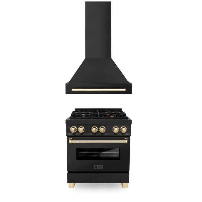 ZLINE Autograph Edition Dual Fuel Range and Range Hood Kitchen Packages with Champagne Bronze and Gold Accents