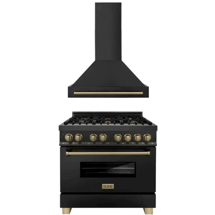ZLINE Autograph Edition Dual Fuel Range and Range Hood Kitchen Packages with Champagne Bronze and Gold Accents