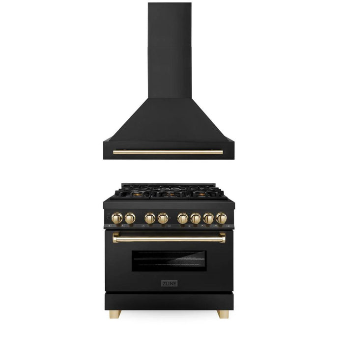 ZLINE Autograph Edition Dual Fuel Range and Range Hood Kitchen Packages with Champagne Bronze and Gold Accents
