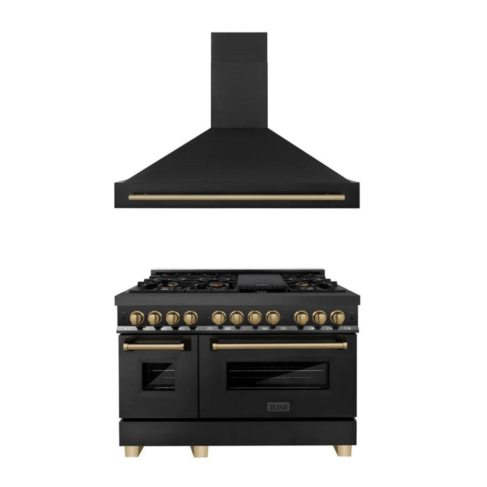 ZLINE Autograph Edition Dual Fuel Range and Range Hood Kitchen Packages with Champagne Bronze and Gold Accents