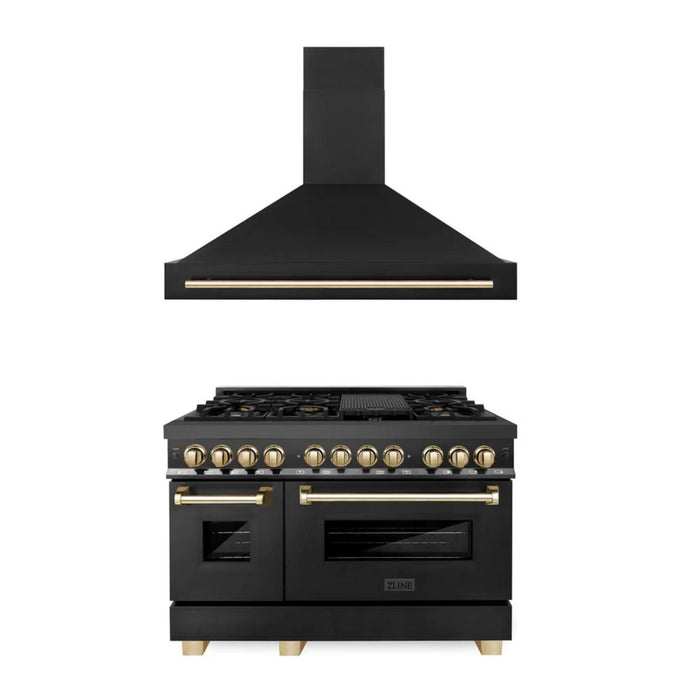 ZLINE Autograph Edition Dual Fuel Range and Range Hood Kitchen Packages with Champagne Bronze and Gold Accents