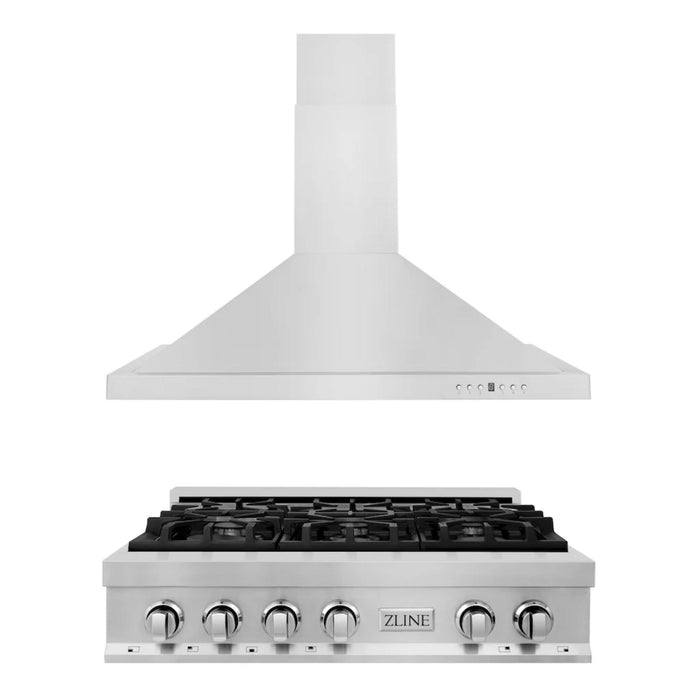 ZLINE Kitchen Package with Stainless Steel Rangetop and Convertible Range Hood (30", 36")