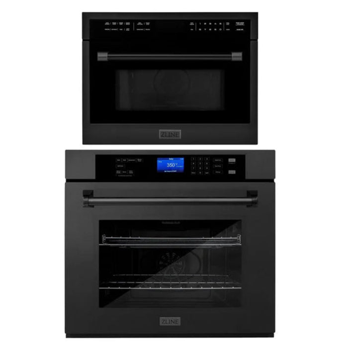 ZLINE Black Stainless Steel 24" Built-in Convection Microwave Oven and 30" Single Wall Oven with Self Clean (Model 2KP-MW24-AWS30BS)