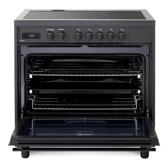 Verona Ultima Midnight 36-Inch Freestanding Full Black Induction Range With 5 EGO Burners, 5.0 Cu. Ft. European Convection Oven High Performance Italian Design