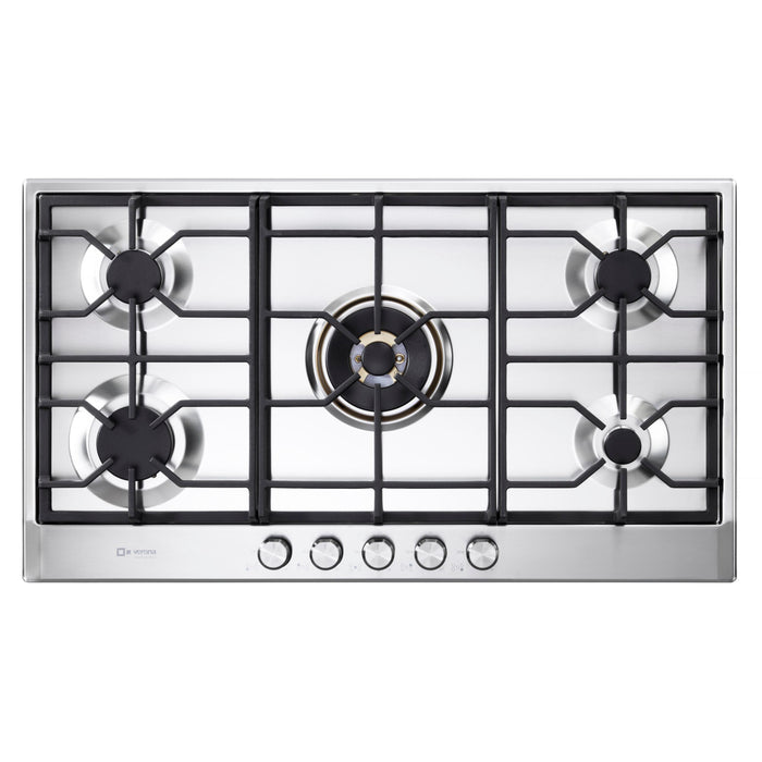 Verona 36-Inch Designer Series Stainless Steel Gas Cooktop with 5 Brass Burners, Continuous Grates and Electronic Ignition