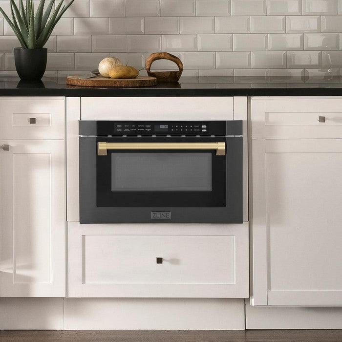 ZLINE 24" Autograph Edition1.2 cu. ft. Built-in Microwave Drawer in Black Stainless Steel and Champagne Bronze Accents
