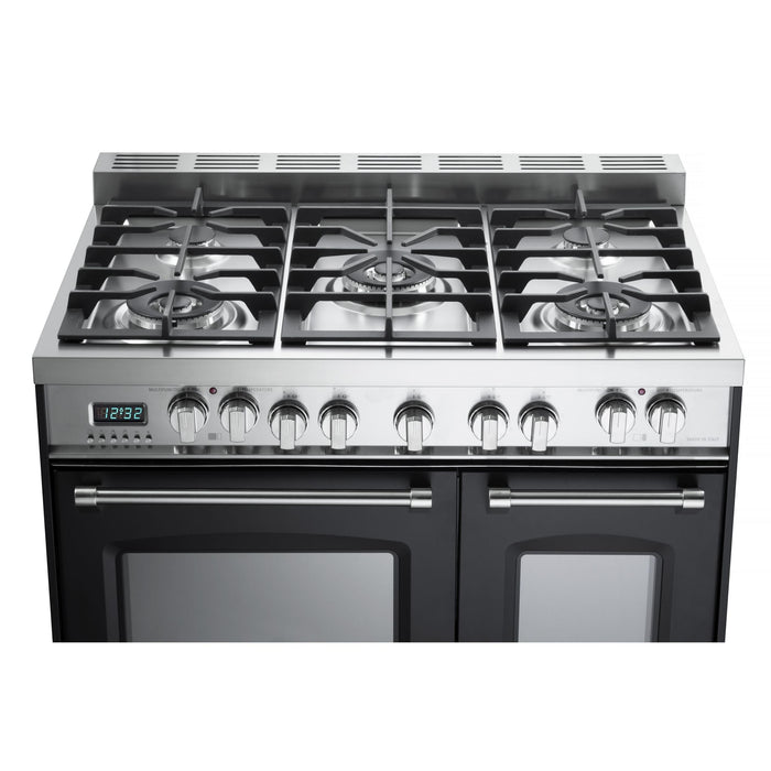 Verona Prestige 36-Inch Freestanding Matte Black Dual Fuel Double Oven Range With 5 Burners, 3.9 Cu. Ft. Total Capacity Convection Oven And Sleek Design