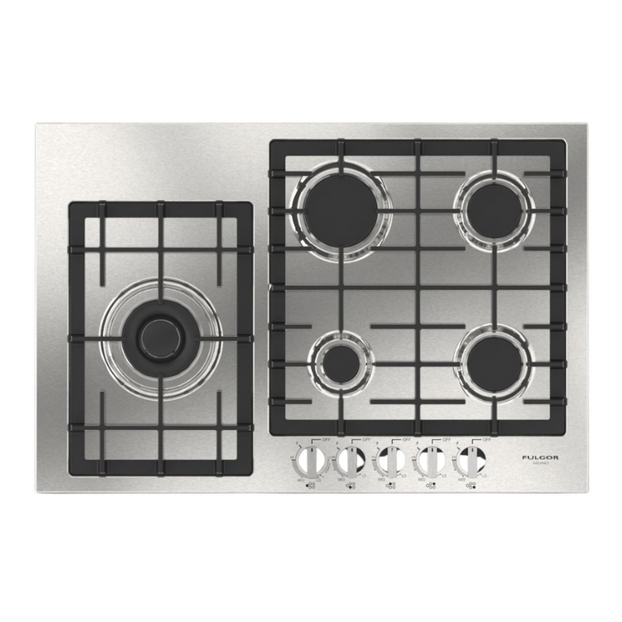 Fulgor Milano 30-Inch Distinto Built-In Gas Cooktop Largo, 400 Series, 4 Burners + Wok, N.A. Version, Stainless Steel - Will Be Discontinued
