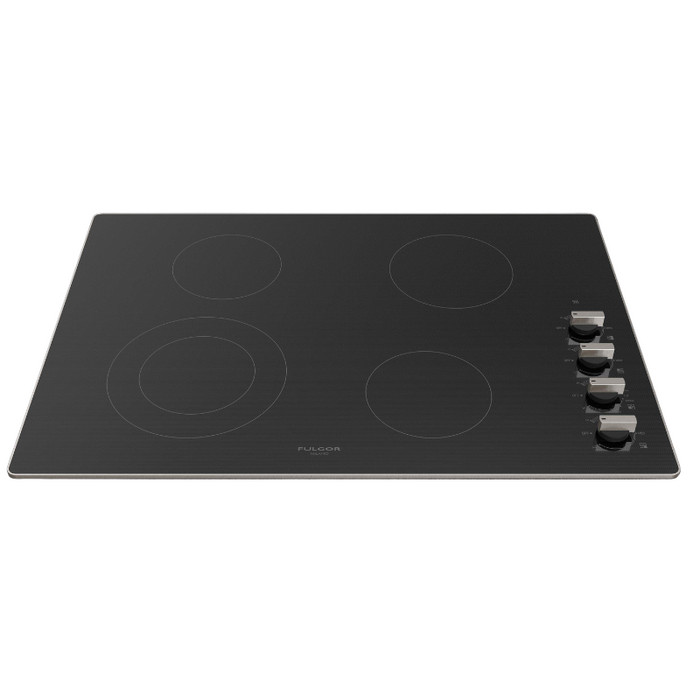 Fulgor Milano 30-Inch Distinto Built-In Electric Cooktop, 300 Series, 4 Cooking Zones, Manual Knob Control, Brushed Aluminum Trim - Builder Only