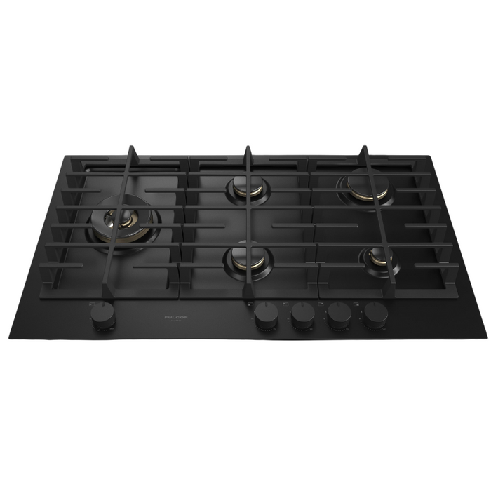 Fulgor Milano 36-Inch Matteo Built-In Gas Cooktop, 400 Series, 5 Brass Burners, 4 Sealed Burners, Powerful Dual Wok Burner on Left Side, Black Matte Porcelain Finish