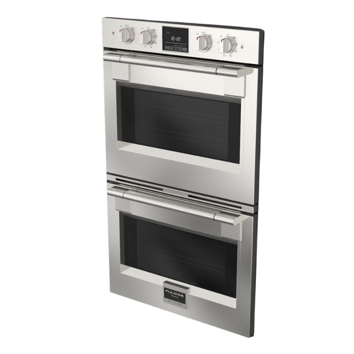 Fulgor Milano 30-Inch Pro Built-In Electric Double Oven, 600 Series, Self-Clean, Dual Convection, Multi-Pass Broiler, Soft-Close Door, 2 Standard Racks, 1 Telescopic Rack, Stainless Steel Finish