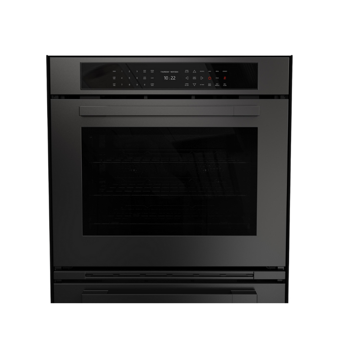 Fulgor Milano 30-Inch Matteo Built-In Electric Double Oven, 700 Series, Self-Clean, Dual Convection, Multi-Pass Broiler, Air Fry Function, Soft-Closing Door, 2 Standard Racks, 1 Telescopic Rack, Matte Black Finish