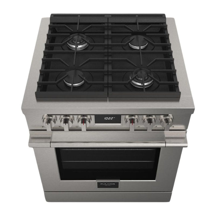 Fulgor Milano Accento Pro 30-Inch Freestanding Dual Fuel Range, 400 Series, 4 Burners (2 Crescendo Burners + 2 Sealed Burners)