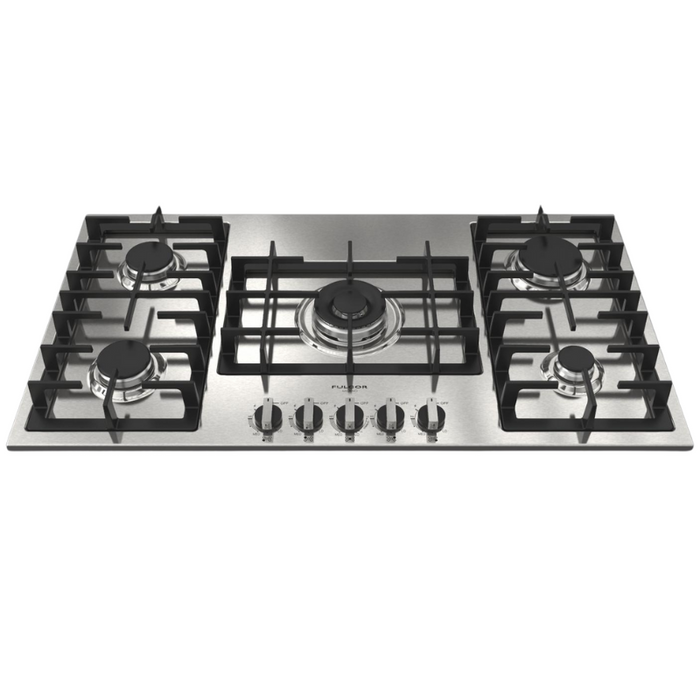 Fulgor Milano 36-Inch Distinto Built-In Gas Cooktop Largo, 400 Series, 4 Burners + Wok, N.A. Version, Stainless Steel - Will Be Discontinued