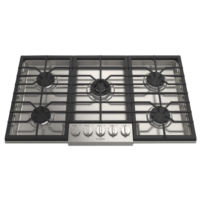 Fulgor Milano 36-Inch Pro Built-In Gas Cooktop, 400 Series, 5 Burners (1 Crescendo Dual Ring + 2 Stacked Burners + 2 Sealed Burners), Stainless Steel Finish