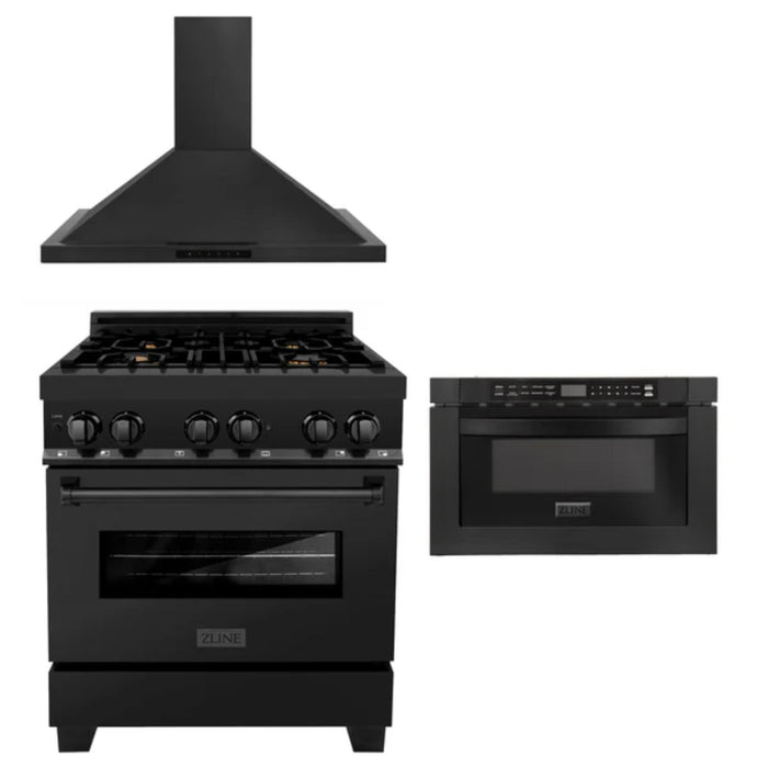 ZLINE 30" & 36" Kitchen Packages with Dual Fuel Range, Convertible Vent Range Hood, and Microwave Drawer in Matte White