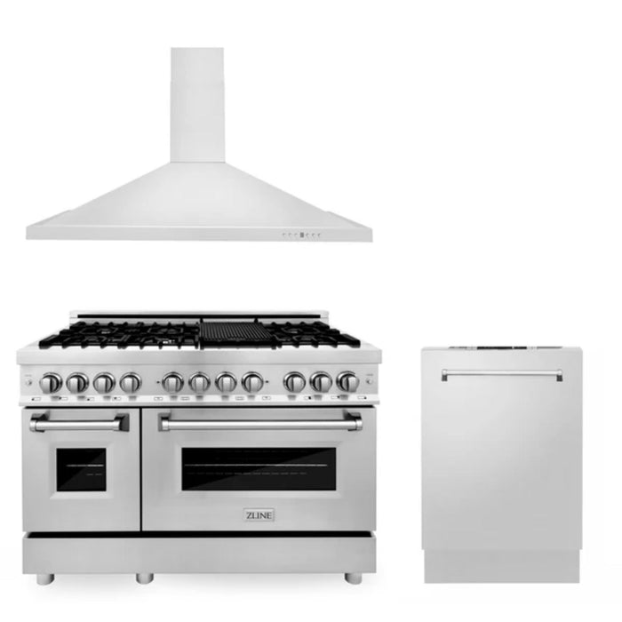 ZLINE 30", 36" & 48" Kitchen Packages with Stainless Steel Dual Fuel Range, Convertible Vent Range Hood, and Dishwasher