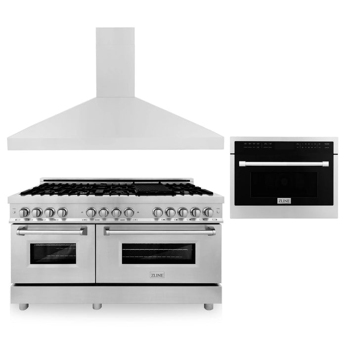 ZLINE 3KP-RARHMWO series Kitchen Packages with Stainless Steel Dual Fuel Range, Convertible Vent Range Hood, and 24" Microwave Oven