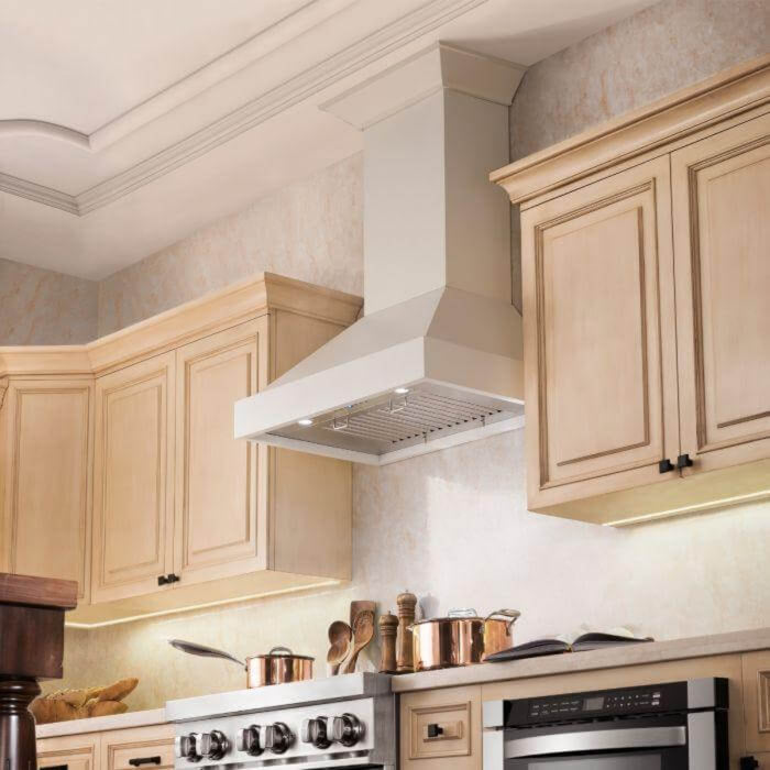 ZLINE 30" Wooden Wall Mount Range Hood in Cottage White with Ducted Ventilation