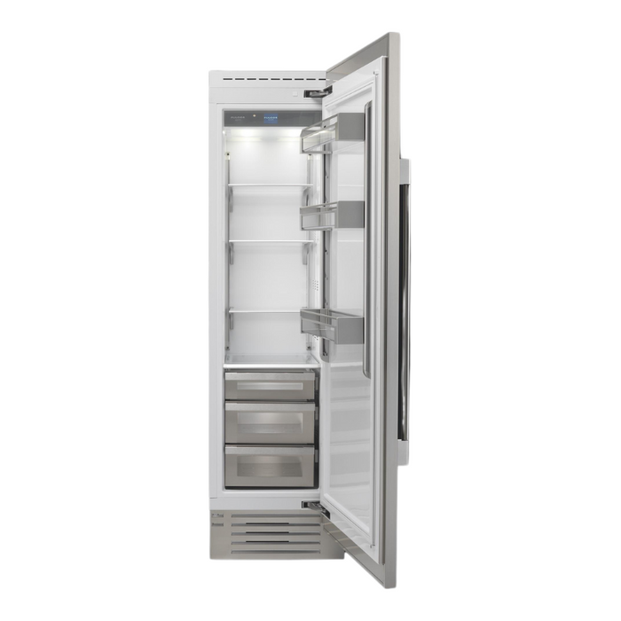 Fulgor Milano 13.03 cu.ft Pro Column Refrigerator, 700 Series, RH, Stainless Cladded, Bottom Compressor, Metal Interior, Stainless Soft-Closing Crispers, Includes Pro Handle & Badge Accessory