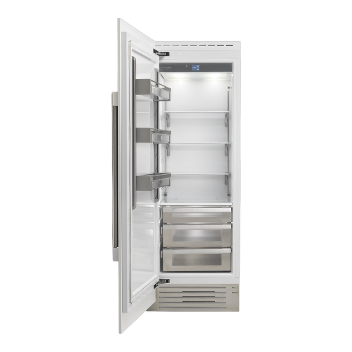 Fulgor Milano 17.44 cu.ft  Pro Integrated Column Refrigerator, 700 Series, LH, Overlay, Bottom Compressor, Metal Interior, Soft-Closing Stainless Crispers