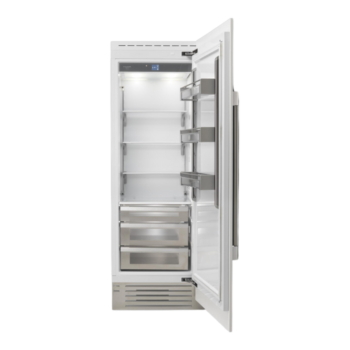 Fulgor Milano 17.44 cu.ft Pro Integrated Column Refrigerator, 700 Series, RH, Overlay, Bottom Compressor, Metal Interior, Soft-Closing Stainless Crispers