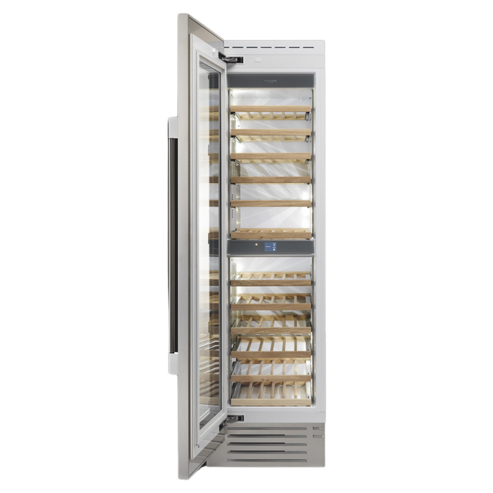 Fulgor Milano 24-Inch Pro Column Wine Cellar, 700 Series, LH, Stainless Cladded, Bottom Compressor, 2 Zones, Metal Interior, Stainless Soft-Closing Racks, Includes Pro Handle & Badge Accessory