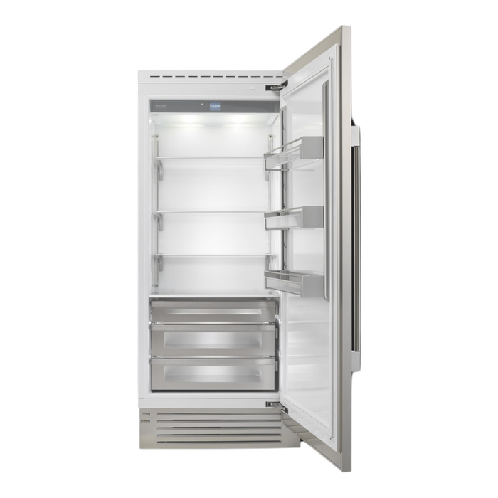 Fulgor Milano 21.54 cu.ft Pro Column Refrigerator, 700 Series, RH, Stainless Cladded, Bottom Compressor, Metal Interior, Stainless Soft-Closing Crispers, Includes Pro Handle & Badge Accessory