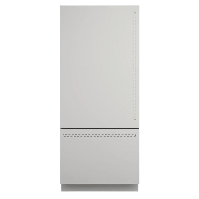 Fulgor Milano 18.5 cu.ft Pro Integrated Fridge/Freezer, 700 Series, LH, Overlay, Bottom Compressor Unit, Single Convertible Bottom Drawer, 2 Temp Zones, White Interior, Ice Maker