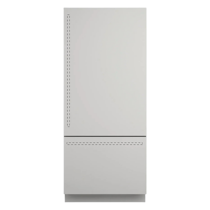 Fulgor Milano 18.5 cu.ft Pro Integrated Fridge/Freezer, 700 Series, LH, Overlay, Bottom Compressor Unit, Single Convertible Bottom Drawer, 2 Temp Zones, White Interior, Ice Maker
