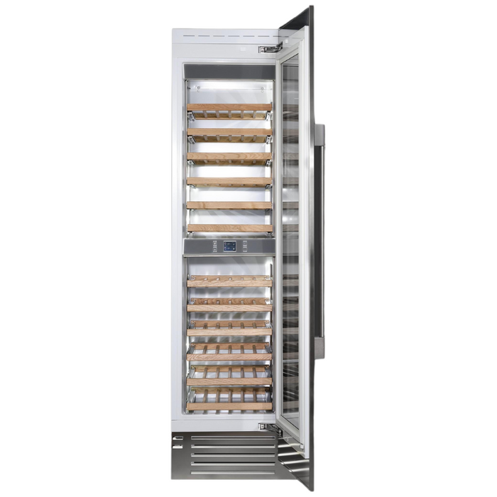 Fulgor Milano 24-Inch Pro Column Wine Cellar, 700 Series, RH, Stainless Cladded, Bottom Compressor, 2 Zones, Metal Interior, Stainless Soft-Closing Racks, Includes Pro Handle & Badge Accessory
