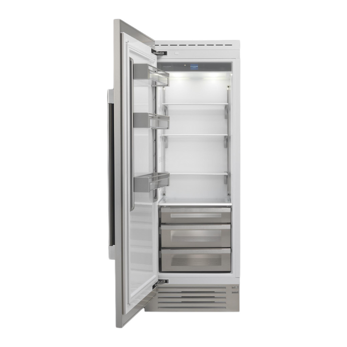 Fulgor Milano 17.44 cu.ft Pro Column Refrigerator, 700 Series, LH, Stainless Cladded, Bottom Compressor, Metal Interior, Stainless Soft-Closing Crispers, Includes Pro Handle & Badge Accessory