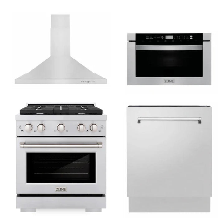 ZLINE 30" & 36" Kitchen Packages with Stainless Steel Gas Range, Convertible Vent Range Hood, Microwave Drawer, and Tall Tub Dishwasher