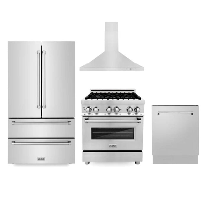 ZLINE 30", 36" & 48" Kitchen Packages with Stainless Steel Dual Fuel Range, Convertible Vent Range Hood, Refrigerator, and 3-Rack Dishwasher